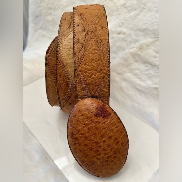 Montano Exotic Tan Ostrich Avestruz Leather women’s Belt w/Oval buckle Sz-32. D main image 5
